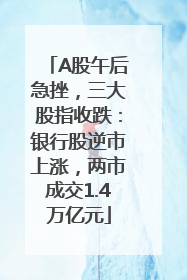 A股午后急挫，三大股指收跌：银行股逆市上涨，两市成交1.4万亿元